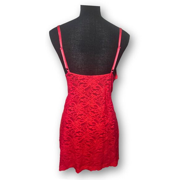 Sexy Red Size Large Floral Lace Whimsygoth Coquette Babydoll Lingerie Mini Dress - Picture 3 of 7